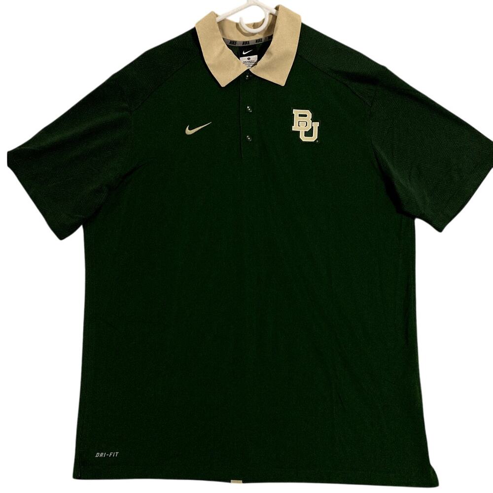 Nike Baylor University Polo Men's XL Green Logo Stripe‎ Preppy Performance Golf
